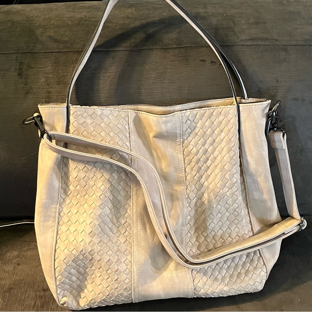Elegant Woven Detail Tote Bag in Cream Never Worn
